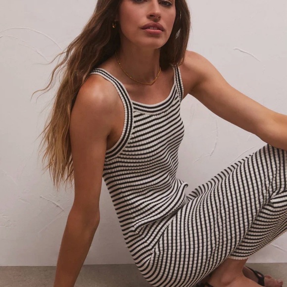 Z Supply Dresses & Skirts - Z Supply Brooks Small Bodycon Black And Cream Striped Midi Dress